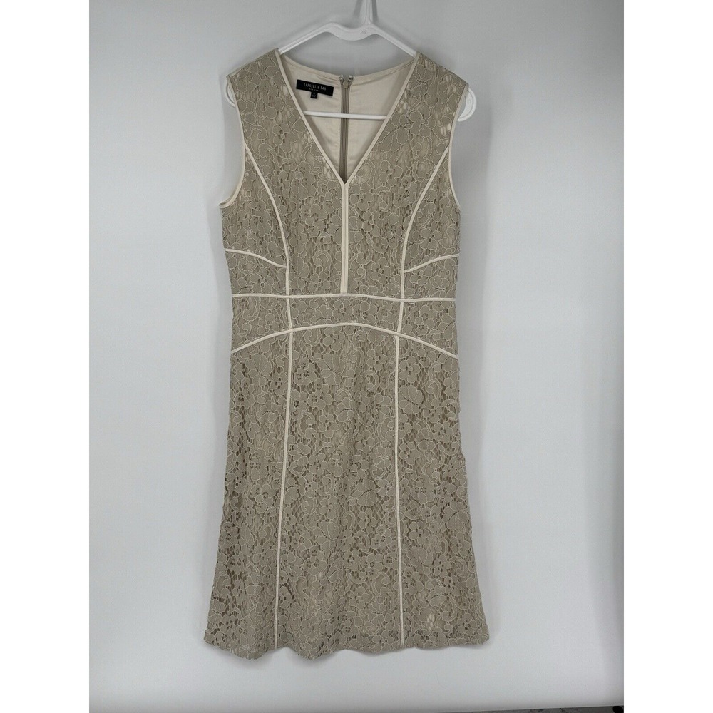 Lafayette 148 New York Women's Sleeveless V Neck Lace Overlay Dress 6 Bone Cream - Picture 2 of 8
